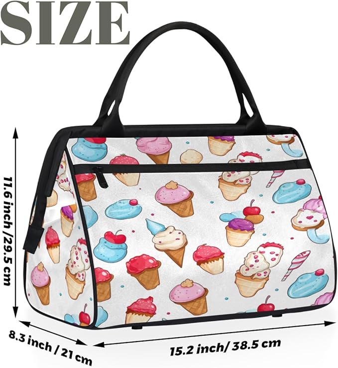 Summer Ice Cream Overnight Weekender Bag for Women Men Travel Duffel Bags Waterproof Luggage Carry on Sports Yoga Gym Bag