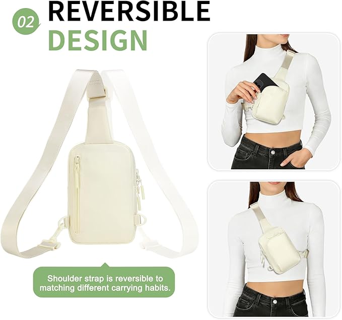 Mini Sling Bag for Men Women, Small Travel Fanny Packs Crossbody Anti Theft Reversible Nylon Chest Bag for Running Hiking (Beige)