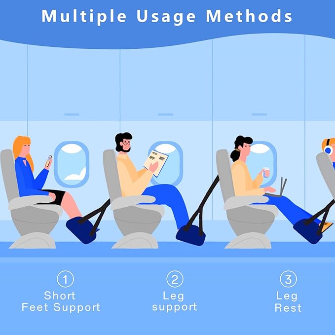 Airplane Foot Hammock for Plane Travel, Portable Foot Sling for Airplane Travel, Adjustable Plane Leg Hammock for Long Trip, Relax Your Feet, Travels Essentials 2 Pack, Black & Blue