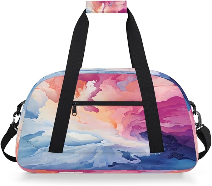 Sports Duffel Bags, Pink Blue Watercolor Splashes Water-Resistant Gym Duffle Bag for Men Women, Lightweight Weekender Overnight Bag for Fitness, Workout, Travel