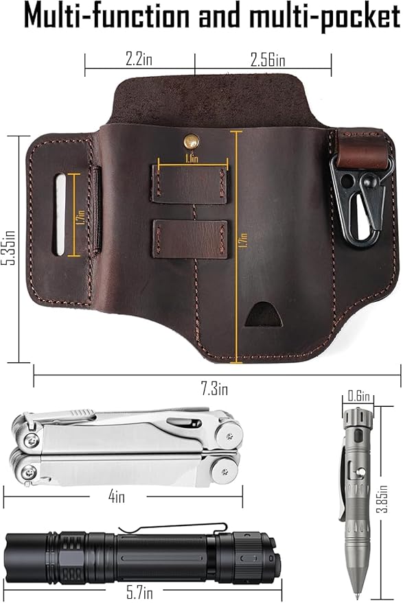 ST2 Leather Multitool Sheath, EDC Leather Belt Organizer, Belt EDC Organizer for Leatherman Tools, Flashlight, Pen, and Keychain Clip, Great for Work and Daily Use, Ideal Gift for Men