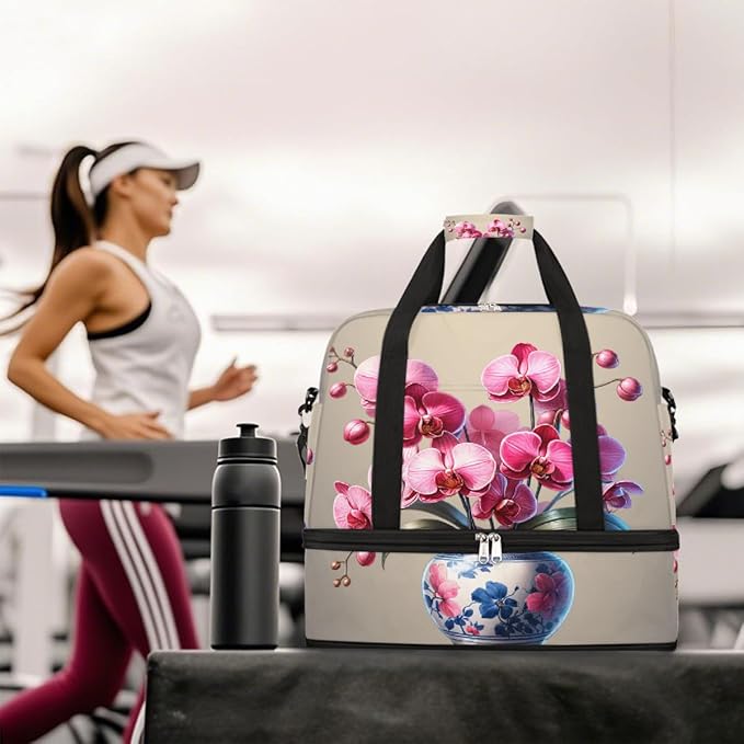 Pink Flowers Large Weekender Bag with Shoe Compartment Travel Duffel Bags for Women Carry On Hospital Overnight Bag Foldable Personal Item Travel Bags Tote Gym Sports Airplanes