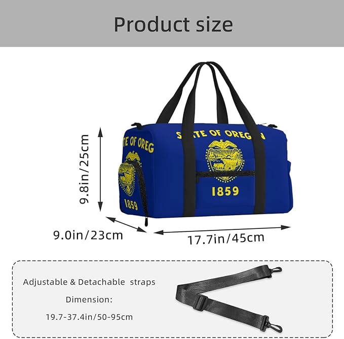 Oregon State Flag Print Gym Bag with Shoe Compartment for Women Men, 17.7in Sports Duffle Weekender Tote, Overnight Travel Duffel Bag Carry On