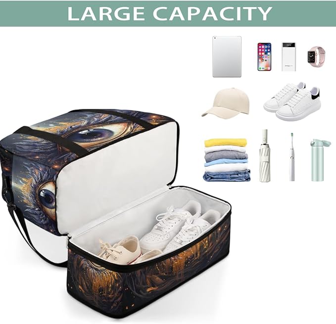 Purple Gold Devil Eye Large Weekender Bag with Shoe Compartment Travel Duffel Bags for Women Carry On Hospital Overnight Bag Foldable Personal Item Travel Bags Tote Gym Sports Airplanes