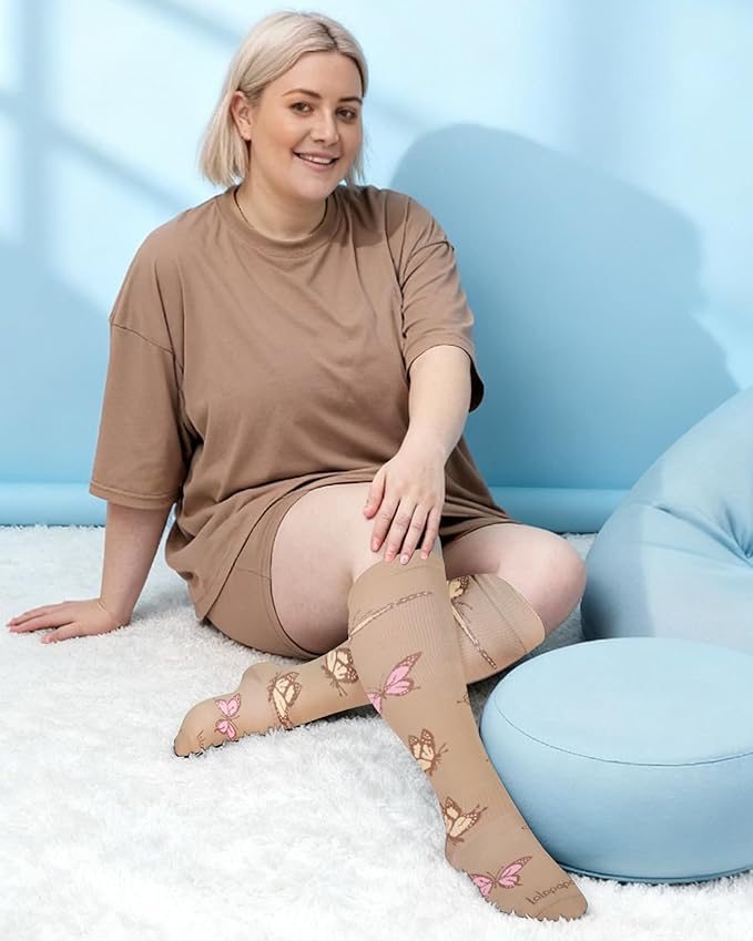 Wide Calf Compression Socks for Women - 3-Pair Plus Size 20-30mmHg Ankle Support Easy on off Socks for Travel Nurse