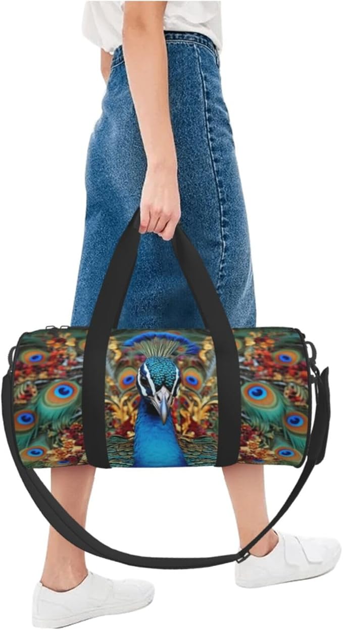 Travel Duffel Bag Lightweight Carry On Weekender Overnight Bags Elegant Peacock Sports Tote Gym Backpack with Adjustable Strap Hospital Bags Foldable Luggage Bag for Women Men