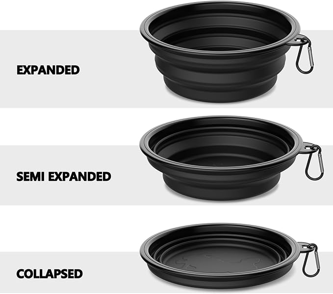 2 Pack Collapsible Dog Bowl Travel Portable Pet Bowls [20oz,600ml],Expandable Foldable Food Water Feeding Dishes for Traveling Hiking Walking,with Carabiners [Black,Green]