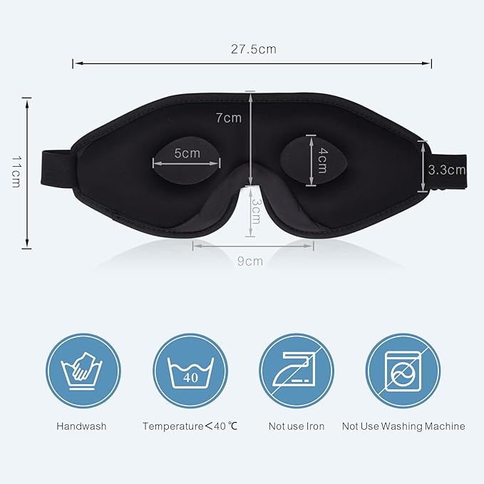 Sleep Eye Mask for Men Women,Zero Pressure 3D Blackout Eye Mask for Sleeping,Eye Covers with Adjustable Strap,Soft Breathable Travel Sleep Mask for Airplane,Includes Ear Plugs(Black)