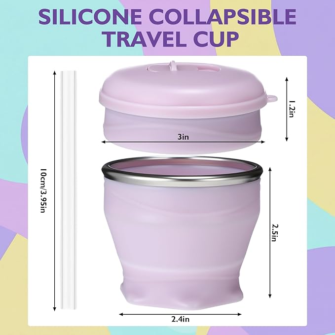 Patelai 3 Pack Silicone Collapsible Travel Cups with Straws 6oz Foldable Water Cup Bpa-free Folding Camping Mug Small Portable Drinking Cup with Lid for Travel Hiking Summer Outdoors