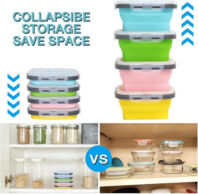 Small Collapsible Silicone Food Storage Container(12 Oz) 4 Pack, Silicone Storage Containers for Snack, Fruit, Stackable, Space Saving