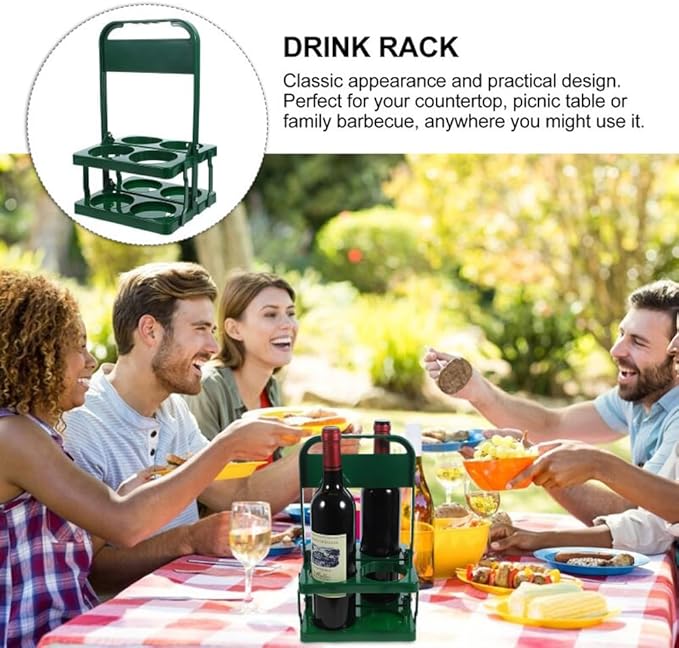 Portable Plastic Drink Carrier,Reusable Beer Bottle Coffee Cup Holder,Beverage Cup Drink Caddy for Delivery,4 Holes Cup Holders with Handle for Catering Restaurant Travel Car,Green