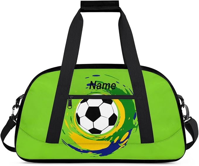 Custom Name Graffiti Soccer Green Boys Gym Travel Duffle Bag， Personalized Sports Bag for Overnight, Weekender, Carry On，18.9 * 8.7 * 10.6 in