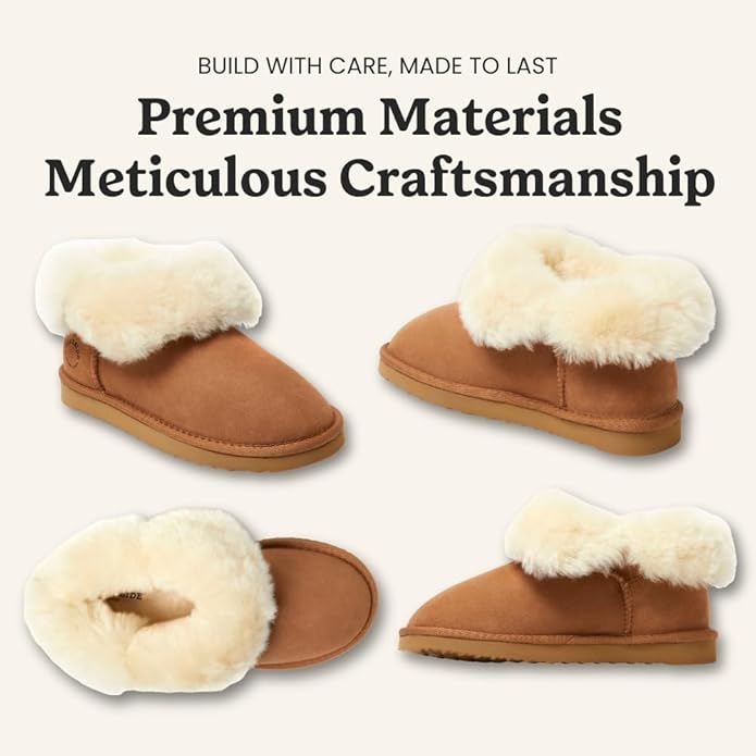 Dearfoams Women's Fireside Shearling Water Resistant Indoor/Outdoor Foldover Boot Slipper