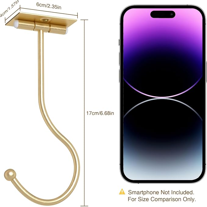 Modern Banana Hanger Hook Under Cabinet: Adhesive Banana Holder, Foldable with Magnets When Not in Use, Under Counter Banana Hook, Stainless, Hold 13 LB, Gold, 2 Pack