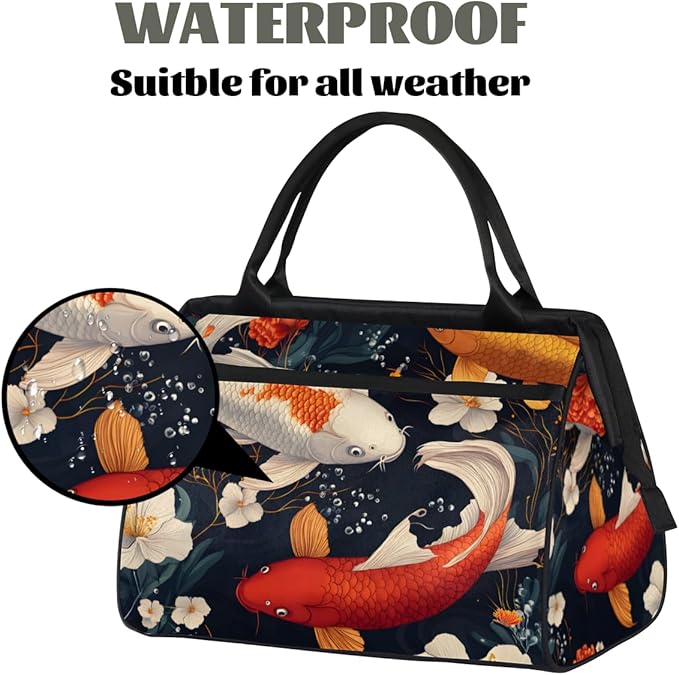 Asian Style Kois Overnight Weekender Bag for Women Men Travel Duffel Bags Waterproof Luggage Carry on Sports Yoga Gym Bag
