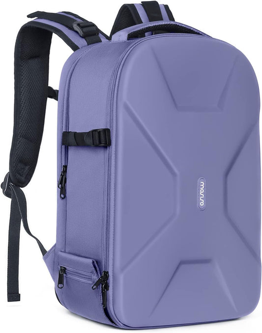 MOSISO Camera Backpack, DSLR/SLR/Mirrorless Photography Camera Bag 15-16 inch Waterproof Hardshell Case with Tripod Holder&Laptop Compartment Compatible with Canon/Nikon/Sony, Lavender Gray