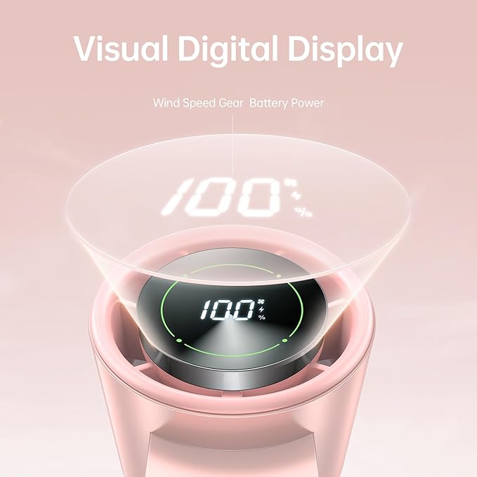2 Pack Pink Portable Handheld Turbo Fan-100 Speeds, 13500 RPM, 12Hrs Cooling, Digital Display, USB Rechargeable Mini Hand Held Personal Fan for Travel Makeup Outdoor Indoor