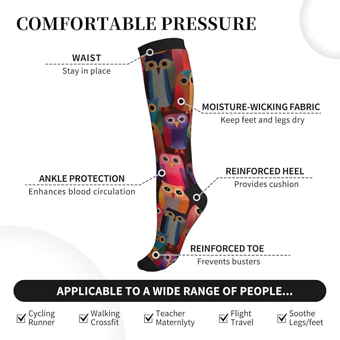 Compression Socks Knee High Circulation Support Socks For Women Men Athletic Running Work Hiking Cycling Travel