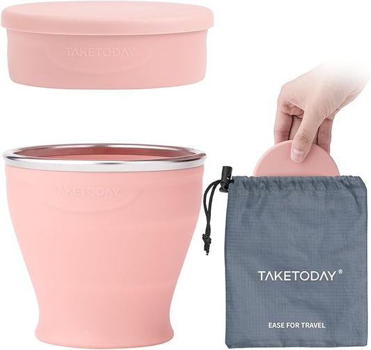 TakeToday Collapsible Travel Cup 8 oz - Silicone Foldable Water Cup, BPA-Free with Lid & Waterproof Bag - Drinking Cup Set for Camping, Outdoors & International Travel（Lowcountry Peach）