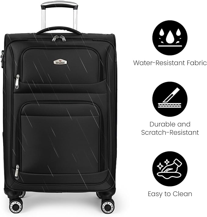 26" Luggage Softside Expandable 15% Checked Luggage with Double Spinner Wheels Combination LOCK,Lightweight Travel Suitcase for Men/Women（Black,26in）