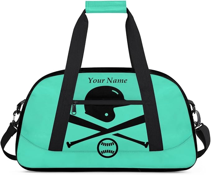 Custom Name Baseball Theme Boys Gym Travel Duffle Bag with Front Zipper Pocket Personalized Sports Bag for Overnight, Weekender, Carry On,18.9 * 8.7 * 10.6 in