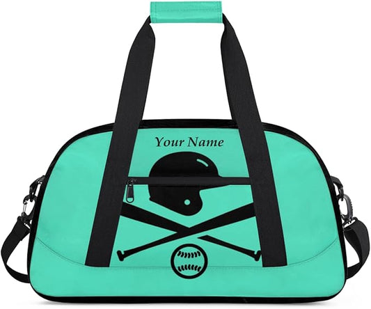 Custom Name Baseball Theme Boys Gym Travel Duffle Bag with Front Zipper Pocket Personalized Sports Bag for Overnight, Weekender, Carry On,18.9 * 8.7 * 10.6 in