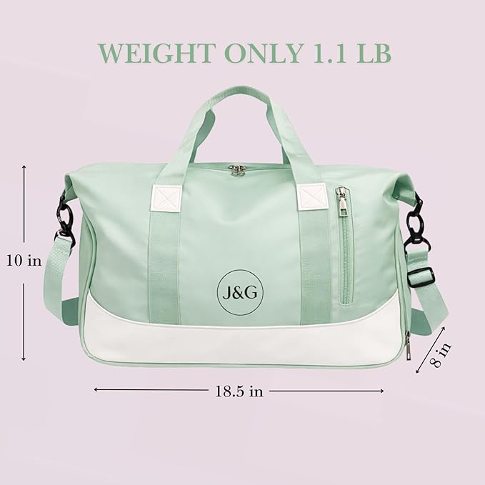 J&G Waterproof Gym Duffel Bag – Lightweight Travel & Sports Bag with Shoe Compartment and Wet Pocket for Men & Women – Carry-On Weekender for Gym, Beach, Trips – 8 Colors (Green)