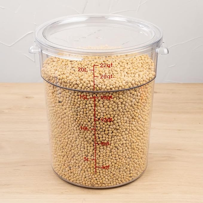 Restaurantware Met Lux 22 Quart Food Storage Container, 1 Round Commercial Storage Container - Lid Sold Separately, With Volume Markers, Clear Plastic Food Prep Bucket, Space-Saving Storage