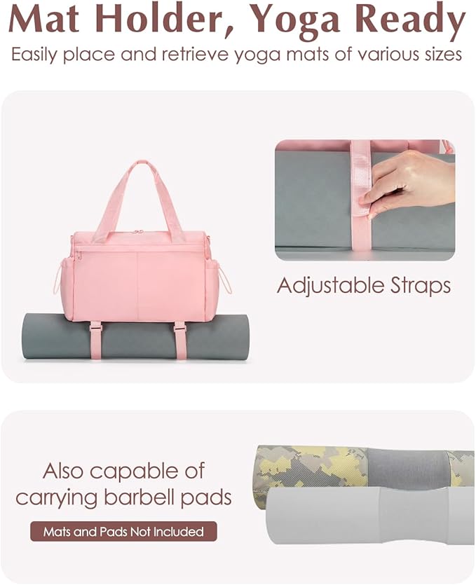 Small Gym Bag, Mini Gym Bag for Women with Yoga Mat Holder and Wet Compartment, Cute Small Yoga Mat Bag with Water Bottle Pocket for Workout Dance, Pink