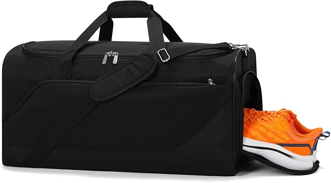 iFARADAY 52L Men's Gym Bag with Shoe Compartment - 24 inch Duffle Bag for Travel, Sports, Fitness & Workout (Black)