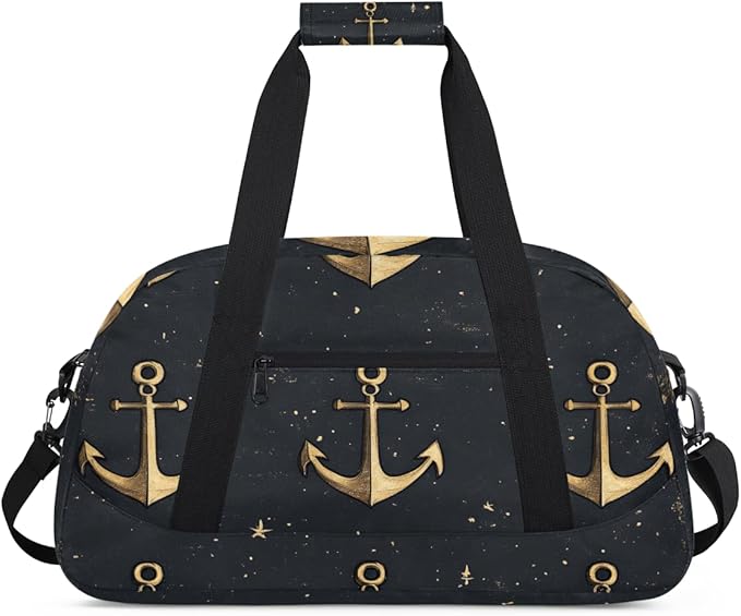 Golden Anchor Gym Travel Duffle Bag for Women & Men with Front Zipper Pocket for Sports, Overnight, Weekender, Carry On,Workout & Dance Bag,Black Ocean Anchor,18.9 * 8.7 * 10.6 in