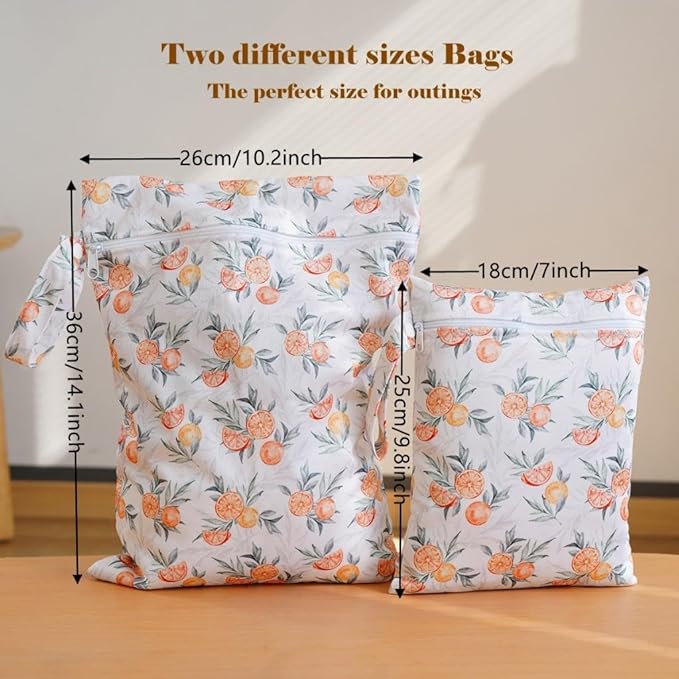2 Sizes Wet Bags, Waterproof Storage Bag for Baby Diapers and Pump Parts, Reusable Diaper Bag with Zippered Pockets and Handle, Travel Bags, Beach, Pool, Gym Bag for Swimsuits & Wet Clothes, Set of 2