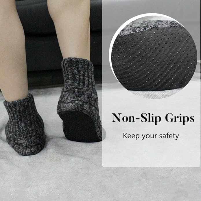 Mens Fuzzy Slipper Socks Soft Cozy Thick House Indoor Boot Sock Shoes with Anti-Skid Bottom Soles