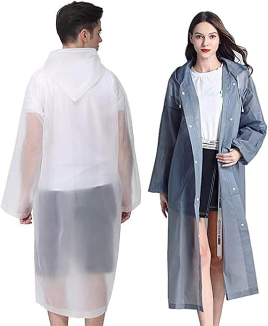 Rain Coat Poncho for Adult, 2 Pack Women Men Reusable Raincoats Emergency with Hood and Drawstring