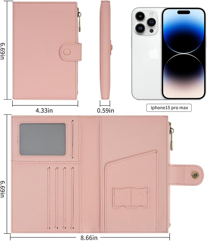 WASON Leather Passport Cover Travel Wallet RFID Blocking – Passport Holder Slot with Zipper Pocket for lD, Boarding Pass,Ticket, Cash, SD Card, Travel Essentials for Men and Women (Pink)