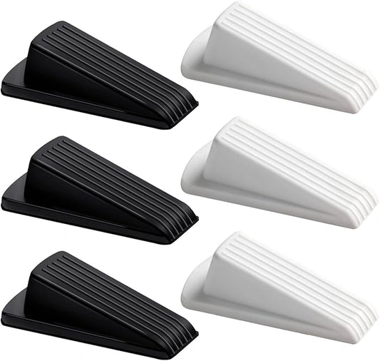 Door Stop, Door Stopper, Door Wedge, 6 Pack Rubber Door Stopper, Rubber Door Stops for Bottom of Door, Works on All Floor Types (Black White)