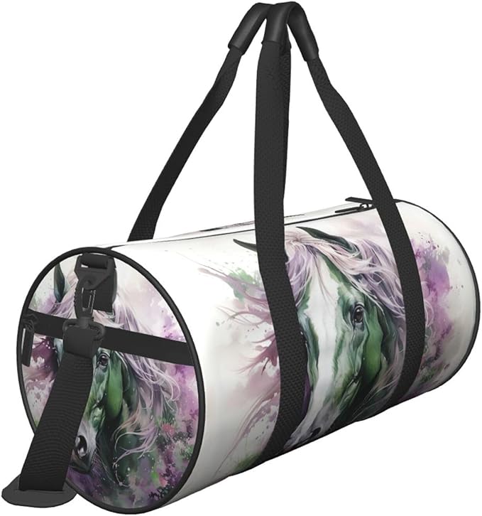 Green Horse Sports Gym Bag for Women Men Travel Duffel Bag Tote Weekender Bag Canvas Carry on Overnight Bag for Travel Swimming Fitness Workout Sports Duffle Bag