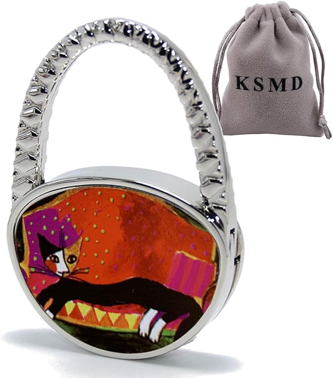 KSMD Animal Design Purse Hooks for Table and Bars,Portable Purse Hanger Organizers Hooks Handbag Holder Pocketbook Holder Bag Storage for Desk Bag Hook,Foldable Folding Table Hook Hanger (Lonely Cat)