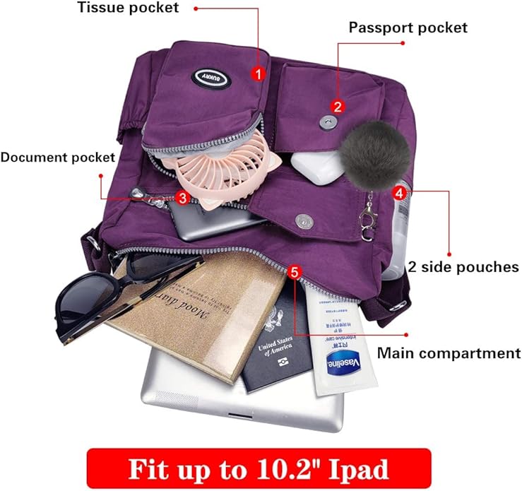 SUKRY Nylon Crossbody Bag for Women with Anti theft RFID Pocket, Waterproof Shoulder Bag Travel Purses and Handbag