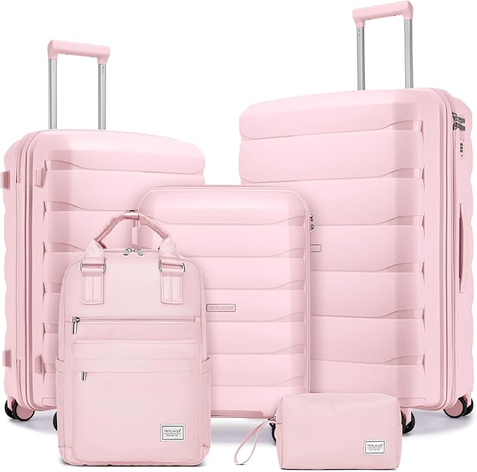 Luggage Sets 5 Piece, Large Suitcase Set with Spinner Wheels, Carry on Luggage Set with Backpack for women (3 piece set,Pink)