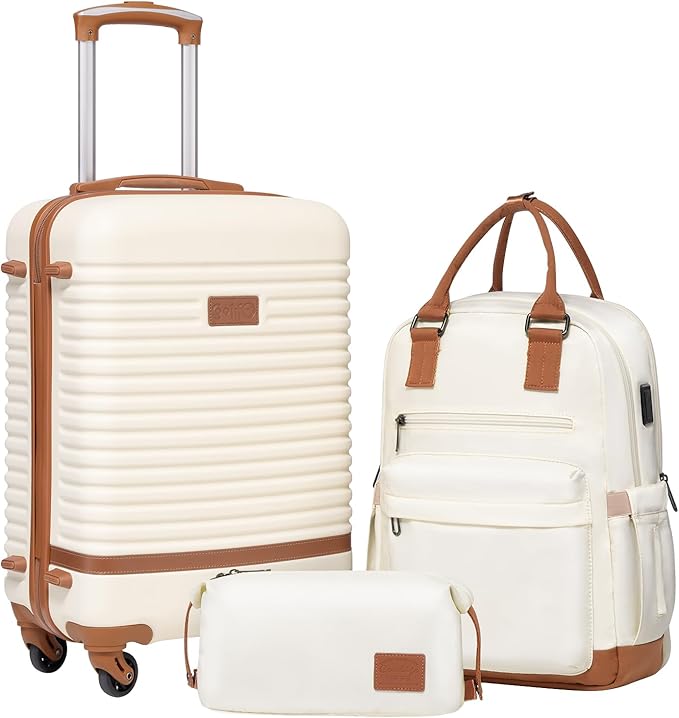Coolife Suitcase Set 3 Piece Luggage Set Carry On Travel Luggage TSA Lock Spinner Wheels Hardshell Lightweight Luggage Set(White, 3 piece set (BP/TB/20))