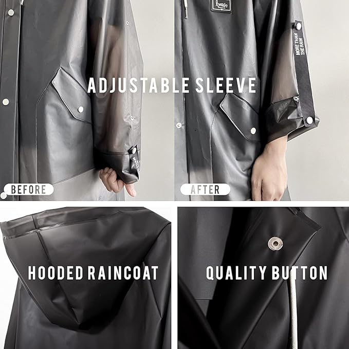 L-Rain Durable TPU Clear Rain Coat for Adults - Women and Men Fashion Hooded Rain Poncho