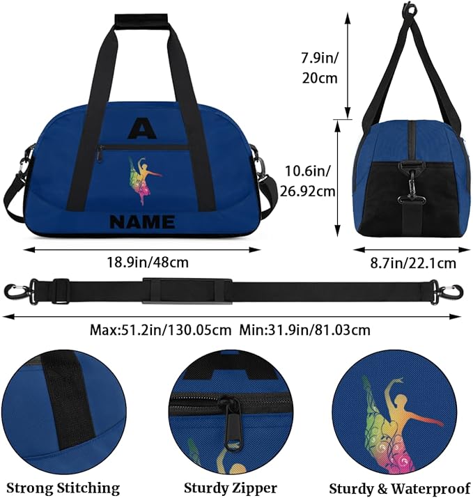 Personalize-Kids-Sports-Duffel-Bags With Custom Name Text Carry-On Overnight Travel Gym Lightweight Dance Pattern Sports Bags For Girls Boys Kids,Blue 3