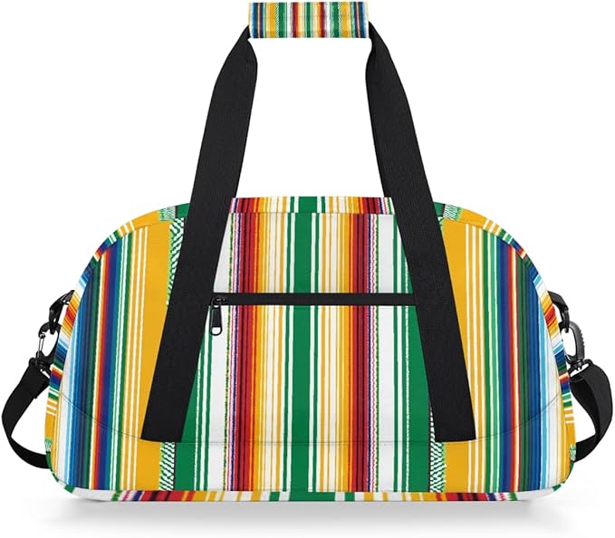 Kids Duffle Bag Girls Boys Colorful Mexican Striped Weekender Overnight Bag,Lightweight Duffel Bags for Traveling Gym Sport Dance