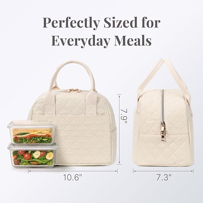 Lunch Bag for Women, Insulated Lunch Box, Reusable Water-Resistant Lunchbox Cooler with Front Pocket, Large Capacity Lunch Tote Bag for Work, Travel, Picnic