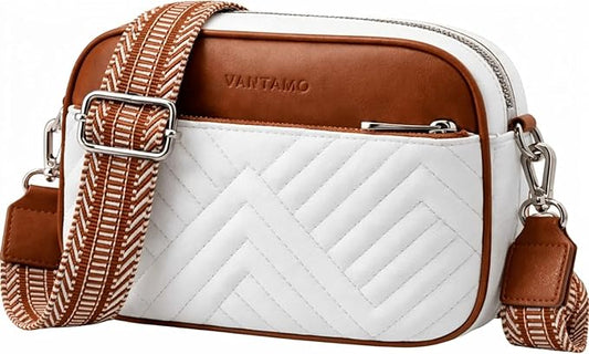 Vantamo Premium Quilted Crossbody Bags for Women with Anti-Pickpocket Clip, Vegan Leather Handbags, Travel Purses for Women