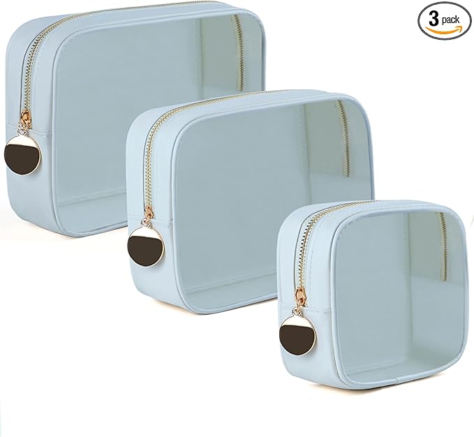 3PCS Clear Makeup Bag Set, Waterproof TPU Purse Organizer Pouches, TSA Approved Toiletry Bag, Diaper Bag Organizer Pouch, Travel Organizer Bags for Women and Kids