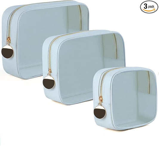 3PCS Clear Makeup Bag Set, Waterproof TPU Purse Organizer Pouches, TSA Approved Toiletry Bag, Diaper Bag Organizer Pouch, Travel Organizer Bags for Women and Kids
