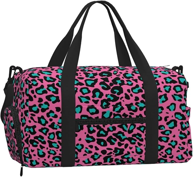 Rose Red Leopard Print Sports Gym Bag For Men Women Travel Duffel Bag With Shoe Compartment Water Resistant Gym Bag Carry On Duffel Bag For Yoga Gym Sports Weekend Traveling