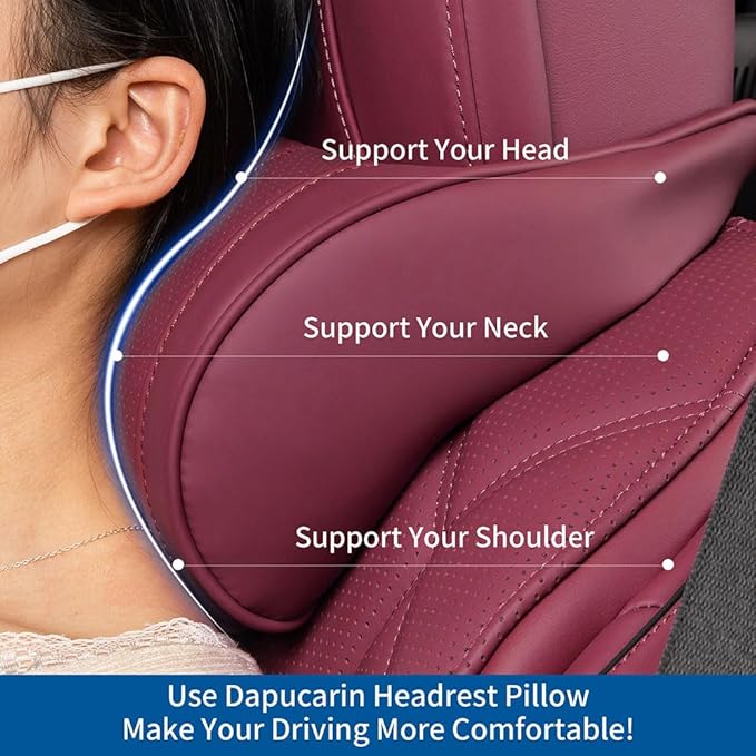 Car Headrest Memory Foam Neck Pillow for Driving with Leather Cover Soft Comfortable Seat Head Pillow Cushion for Most Cars SUV Sedan Home Office Red (1PC)